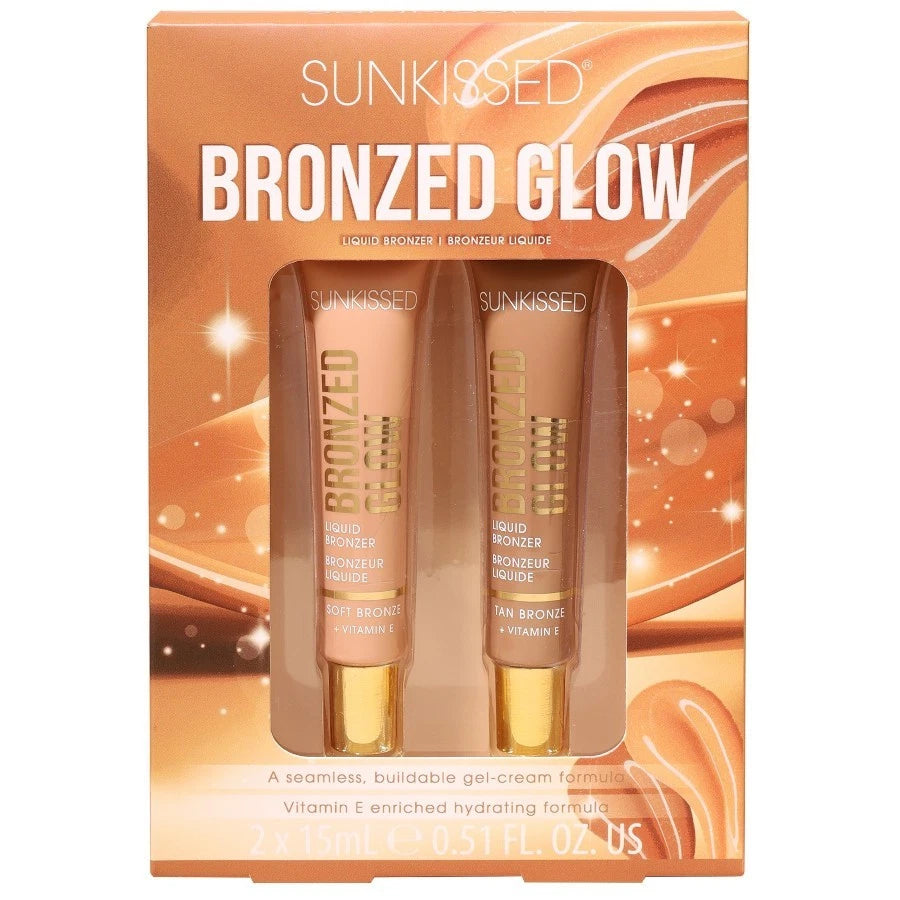 Sunkissed Bronzed Glow Liquid Bronzer Duo Gift Set – 2 Shades + Vitamin E