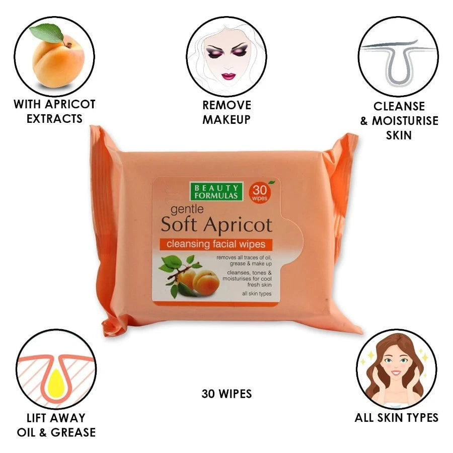 Beauty Formulas Gentle Soft Apricot Cleansing Wipes – 25 Wipes | All Skin Types