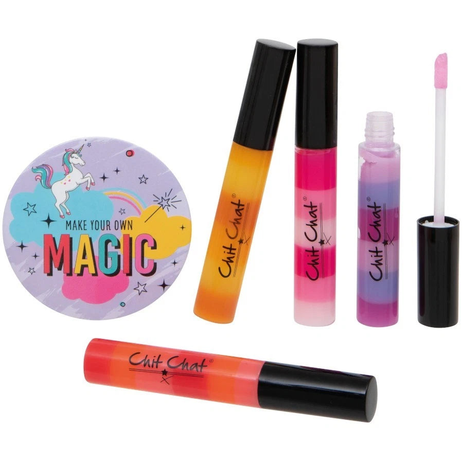 Technic Chit Chat Get Glossy Lipgloss Gift Set 4 Glosses + Mirror Vegan New