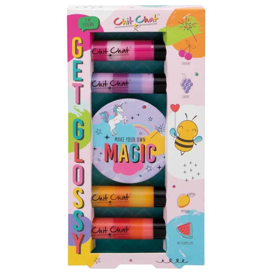 Technic Chit Chat Get Glossy Lipgloss Gift Set 4 Glosses + Mirror Vegan New